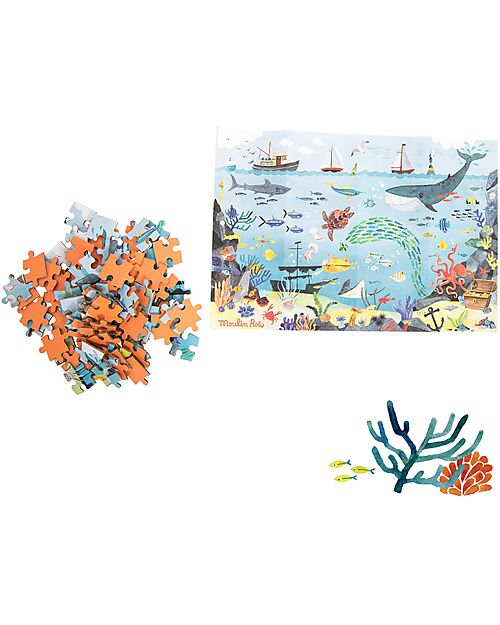 Moulin Roty Tin Can Puzzle - 96 pieces - Ocean Theme - with Magnifying Glass Puzzles