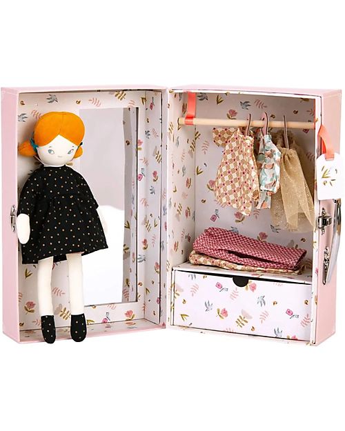 Moulin Roty Wardrobe Case with Doll and Clothes - Les Parisennes Dolls