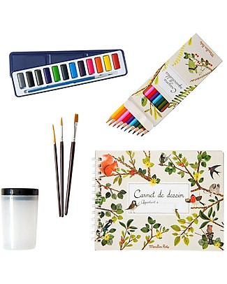 Moulin Roty Watercolours Artist Case - Le Jardin - with Garden Scenes Draw And Color