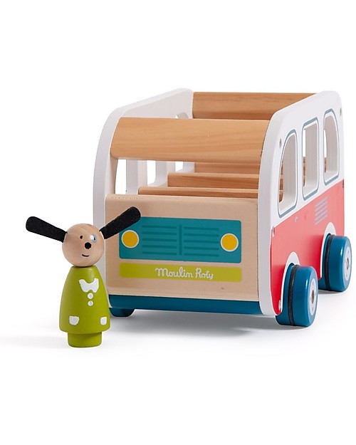 Moulin Roty Wooden Bus - La Grande Famille - with Julius the Dog Wooden Toy Cars, Trains & Trucks