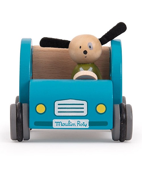 Moulin Roty Wooden Car - La Grande Famille - With Julius the Dog Wooden Toy Cars, Trains & Trucks
