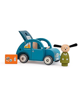 Moulin Roty Wooden Car - La Grande Famille - With Julius the Dog Wooden Toy Cars, Trains & Trucks