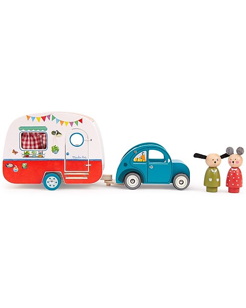 Moulin Roty Wooden Car - La Grande Famille - With Julius the Dog Wooden Toy Cars, Trains & Trucks