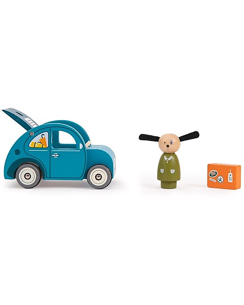 Moulin Roty Wooden Car - La Grande Famille - With Julius the Dog Wooden Toy Cars, Trains & Trucks