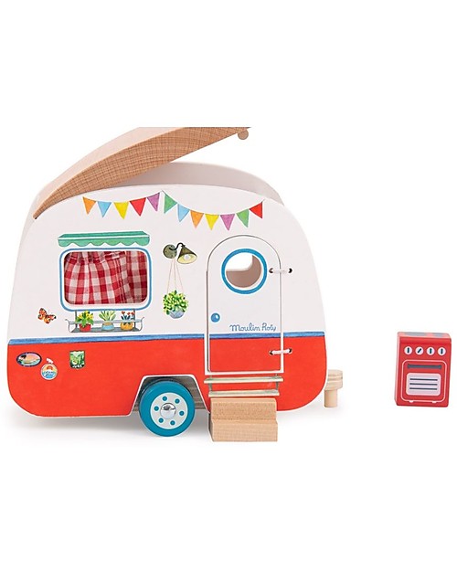 Moulin Roty Wooden Caravan - La Grande Famille - With Julius the Dog Wooden Toy Cars, Trains & Trucks