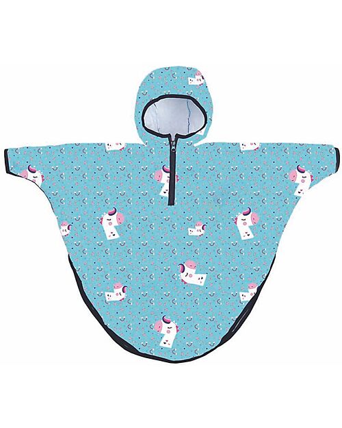 Mr.Tiggle Rain Cape - Blue Unicorn - with Fron Zip Waterproof