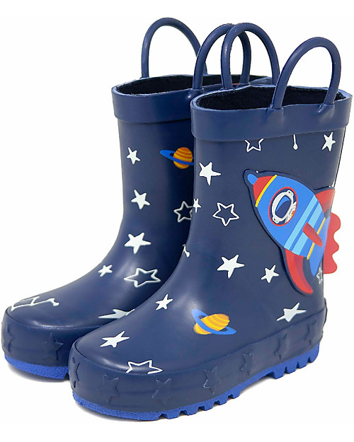 Mr.Tiggle Rubber Rain Boot with Cotton Lining - Blue Rocket Wellies