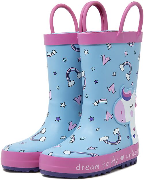 Mr.Tiggle Rubber Rain Boots, Cotton Lined - Blue Unicorn Wellies