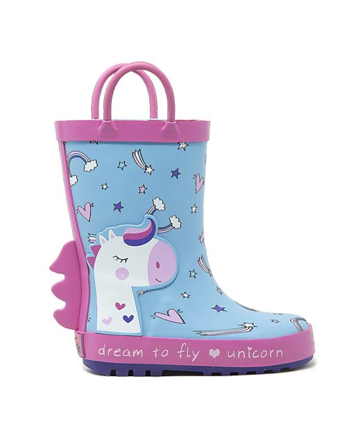 Mr.Tiggle Rubber Rain Boots, Cotton Lined - Blue Unicorn Wellies