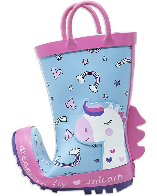 Mr.Tiggle Rubber Rain Boots, Cotton Lined - Blue Unicorn Wellies