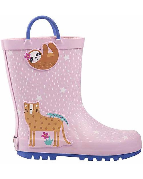 Mr.Tiggle Rubber Rain Boots - Cotton Lined - Pink Animals Wellies