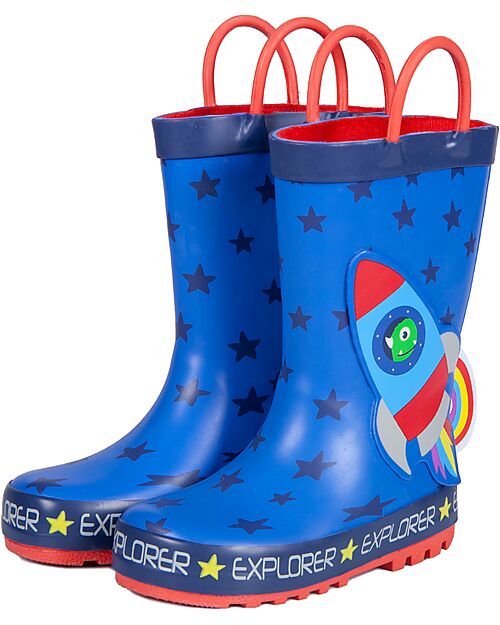 Mr.Tiggle Rubber Rain Boots, Cotton Lined - Starry Rocket Wellies