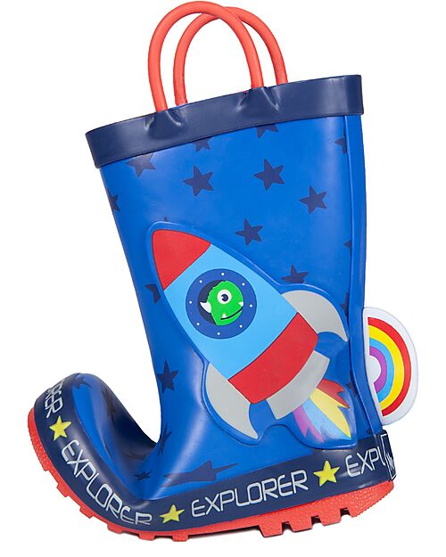 Mr.Tiggle Rubber Rain Boots, Cotton Lined - Starry Rocket Wellies