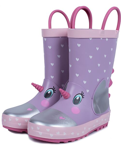 Mr.Tiggle Rubber Rain Boots - Cotton Lined - Unicorn Hearts Wellies