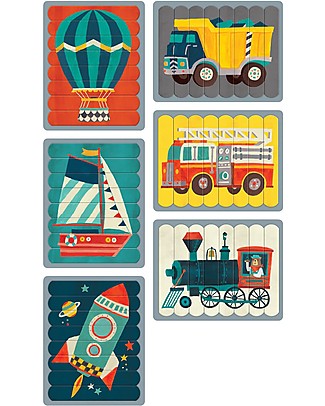 Mudpuppy Puzzle Sticks, Transportation - 6 Different Images in Recycled Paper! Puzzles