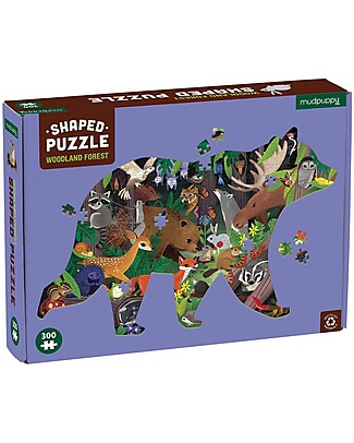 Mudpuppy Woodland Forest Puzzle in the Shape of Bear - 300 pieces - Recycled Paper! Puzzles