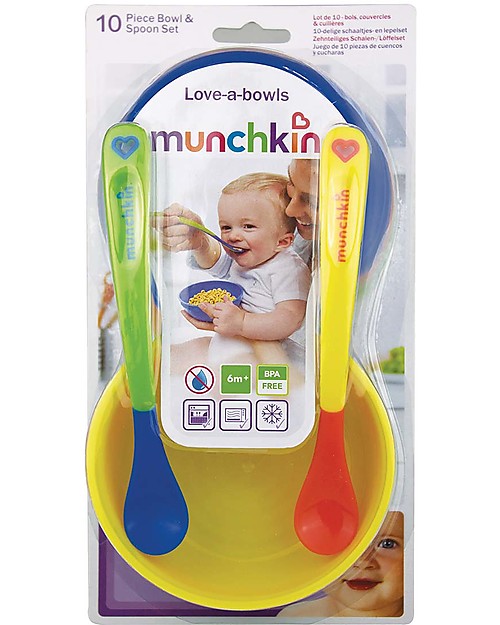 Munchkin Love-a-Bowls 10 Piece Set - 4 bowls with lid + 2 soft-tip spoons Meal Sets