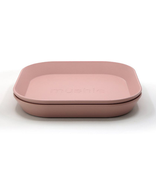 Mushie 2 Square Plates Set - Dishmachine Washable - Blush Bowls & Plates