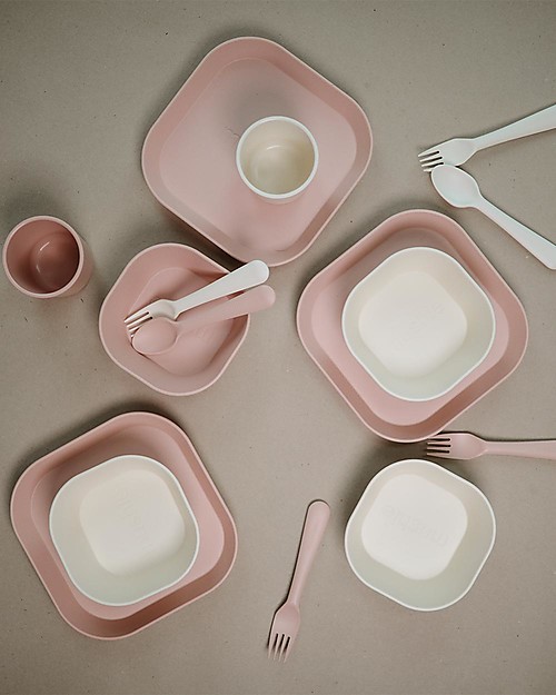 Mushie 2 Square Plates Set - Dishmachine Washable - Blush Bowls & Plates