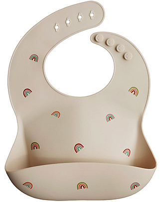 Mushie Waterproof Bib with Pocket - 100% Food-Grade Silicone - Rainbows Waterproof Bibs