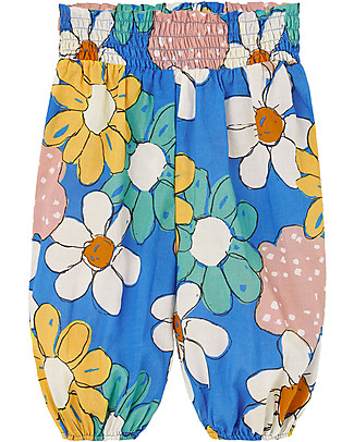 Nadadelazos Baby Pants Big Flowers - Sea Blue - 100% Organic Cotton Trousers