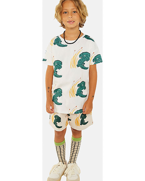 Nadadelazos Bermuda Crocodile - Beige - Organic Cotton French Terry Shorts