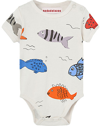 Nadadelazos Bodysuit Fishes in the River - Beige - 100% Organic Cotton Short Sleeves Bodies
