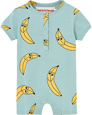 Nadadelazos Short Sleeved Romper Banana Friends - Turquoise - 100% Organic Cotton Short Rompers