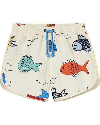 Nadadelazos Swim Shorts Fishes in the River - Beige - with Drawstring Swimming Trunks
