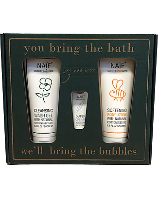 NAIF Baby Care You bring the water, we’ll bring the bubbles! Gift Set (Wash Gel 200ML, Softening Body Lotion 200ML + Diaper Cream mini) - No Nasties (No SLES/SLS, Parabens, PEG, Mineral Oils) Shampoos And Bath Wash