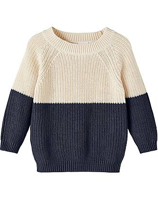 Name it Bicolor Pullover - Off White and Blue - Cotton Long Sleeves Tops