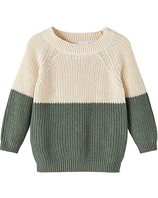 Name it Bicolor Pullover - Off White and Green - Cotton Long Sleeves Tops