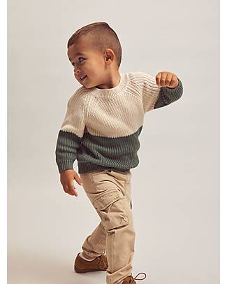 Name it Bicolor Pullover - Off White and Green - Cotton Long Sleeves Tops