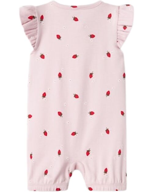 Name it Button Romper - Strawberries - Pink - Ruffle Sleeves Short Rompers