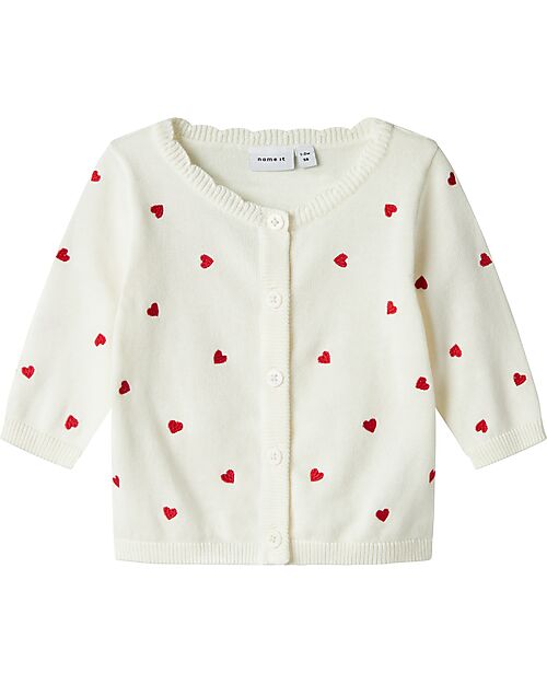 Name it Buttoned Cardigan - Strawberries - White - Organic Cotton Cardigans
