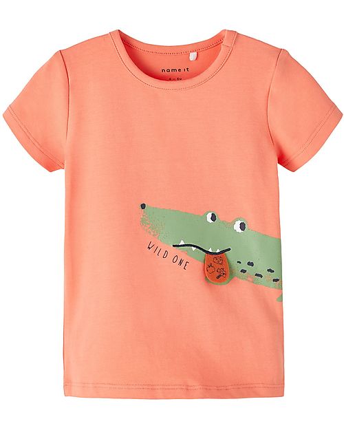 Name it Crocodile T-Shirt - Coral - Organic Cotton T-shirts
