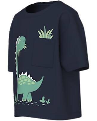 Name it Dinosaur Short Sleeve Sweater - Blue - Organic Cotton T-shirts