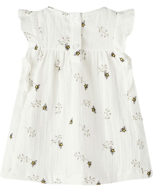 Name it Dress with Ruffles - Bees Pattern - Bright White - 100% Cotton Dresses_