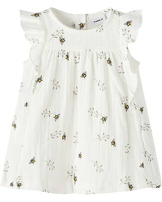 Name it Dress with Ruffles - Bees Pattern - Bright White - 100% Cotton Dresses_