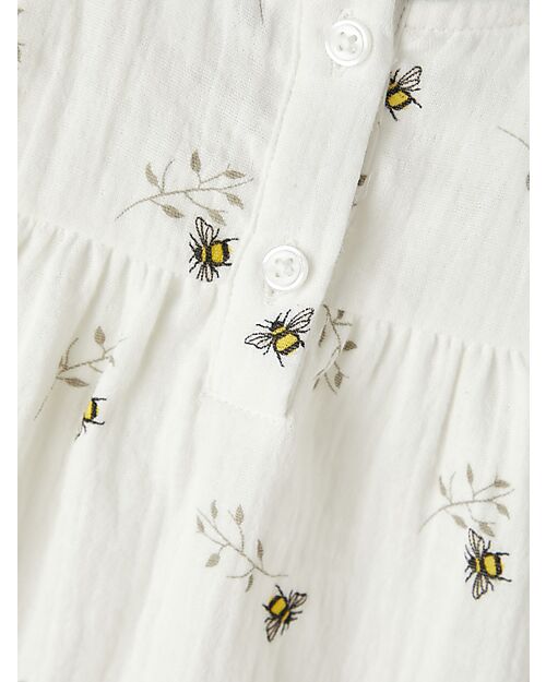 Name it Dress with Ruffles - Bees Pattern - Bright White - 100% Cotton Dresses_