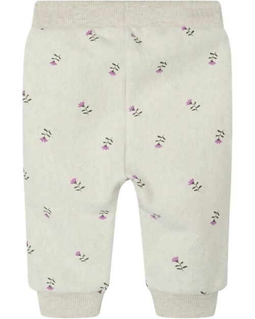 Name it Elastic Waist Pants with Floral Print - Light Beige Melange - Organic Cotton Leggings