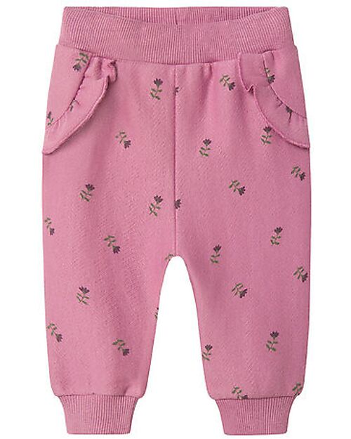 Name it Elastic Waist Pants with Floral Print - Light Beige Melange - Organic Cotton Leggings