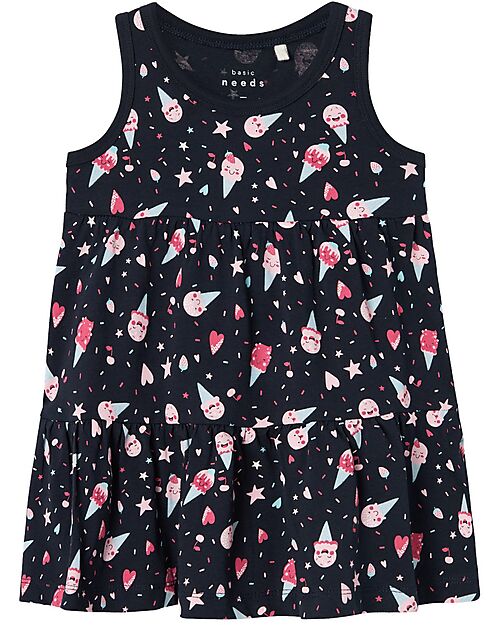 Name it Flounced Dress - Dark Sapphire - Ice Cream - 100% Cotton Dresses_