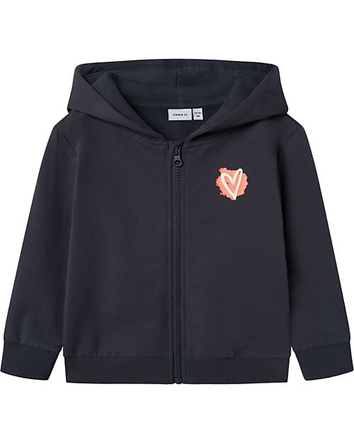 Name it Hooded Sweat Cardigan with Zip - Black - Heart - Organic Cotton Sweatshirts