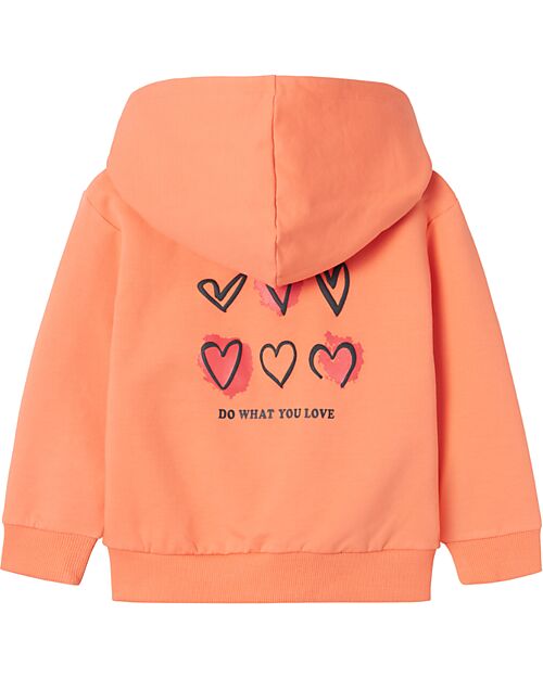 Name it Hooded Sweat Cardigan with Zip - Coral - Heart - Organic Cotton Sweatshirts