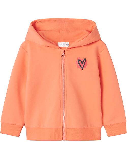 Name it Hooded Sweat Cardigan with Zip - Coral - Heart - Organic Cotton Sweatshirts