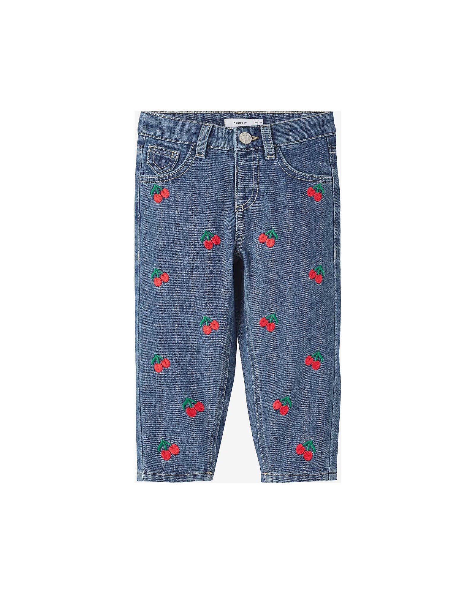 Name Jeans - Dark Blue Denim - Cherries - with Snap Button unisex (bambini)