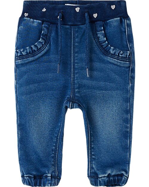 Name it Jeans with Drawstring - Medium Blue Denim - Hearts - Organic Cotton Jeans