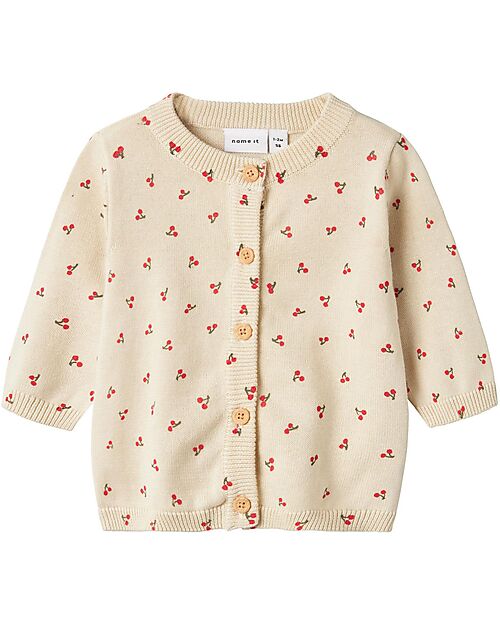Name it Knitted Cardigan - Beige - Cherries - 100% Organic Cotton Cardigans