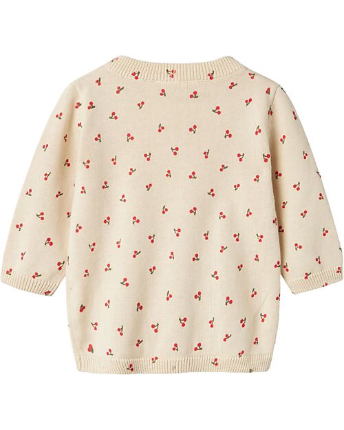 Name it Knitted Cardigan - Beige - Cherries - 100% Organic Cotton Cardigans